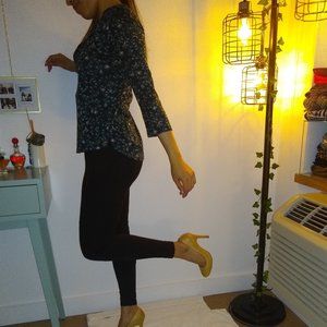 Floral Print Green Blouse, three q length sleeve